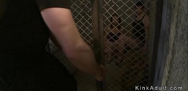  Group of naked slaves getting torment